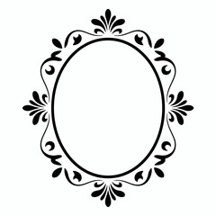 Elegant oval black flourish frame silhouette isolated on white background