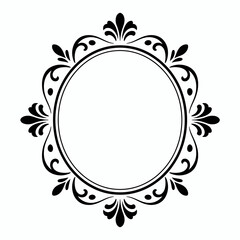Elegant black ornate circular frame with floral accents isolated on white background silhouette