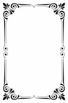 Elegant black flourish border design with swirls and scrolls isolated on white background silhouette