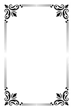Elegant black ornate corner border design silhouette isolated on white background