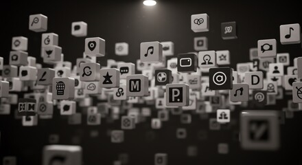 Floating icons on dark background