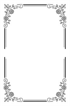 Elegant black floral corner border design silhouette isolated on white background