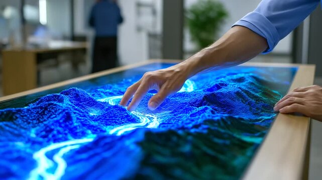 A digital twin model of a watershed designed for efficient water management and optimization, highlighting artificial intelligence, predictive analytics, model accuracy and automated