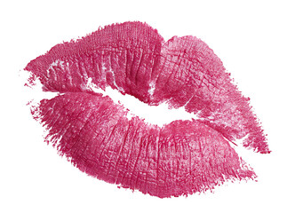 Pink lipstick kiss print, isolated on transparent cutout background