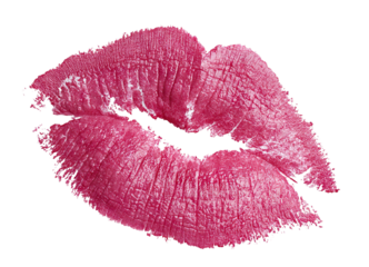 Pink lipstick kiss print, isolated on transparent cutout background