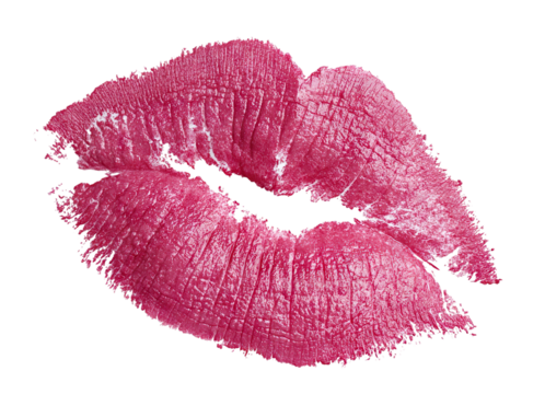Pink lipstick kiss print, isolated on transparent cutout background