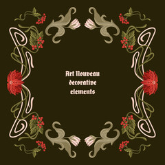 Art Nouveau elements with poinsettia flower and berries. Decorative element. Vector.