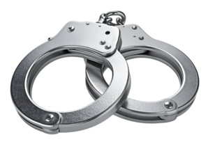 Police Handcuffs with Chain Link Front View Transparent Background
