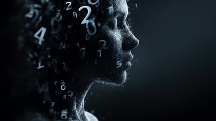 Abstract Concept of Artificial Intelligence and Data Analysis Represented by Human Silhouette with Numbers - Powered by Adobe