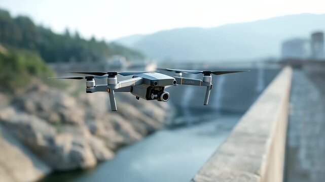 Aerial LiDAR survey of a concrete dam for structural analysis and inspection, representing pumped storage flexibility, reservoir management, grid stability and low‑carbon generation.