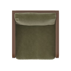 Modern Armchair, Cane Panels, Dark Wood Frame, Green Cushions, Top View 3D Render