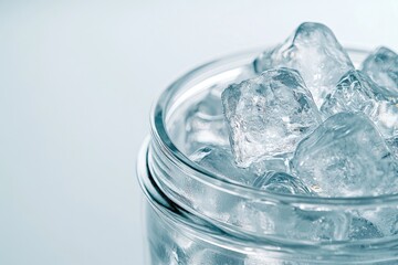 Clear glass jar filled with ice cubes (30)