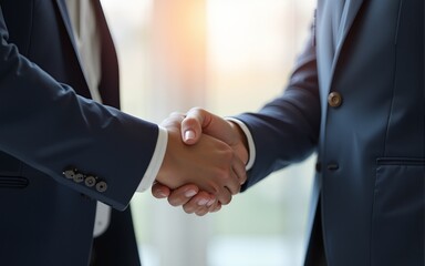 business partner handshake concept Colleagues shaking hands Successful deal after a great meeting. Blurred background. High quality