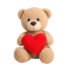Fototapeta premium Teddy bear holding a red heart isolated on transparent background
