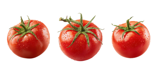 Ripe Tomato Trio: A striking trio of plump, ruby-red tomatoes, each one a perfect embodiment of freshness and vibrant culinary potential, ready to enhance any dish. 