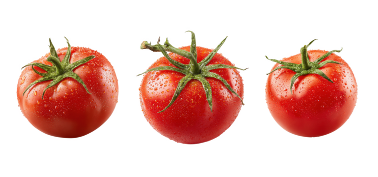 Ripe Tomato Trio: A striking trio of plump, ruby-red tomatoes, each one a perfect embodiment of freshness and vibrant culinary potential, ready to enhance any dish. 
