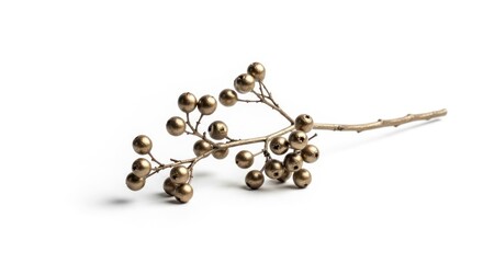 Gold-painted berry branch on white