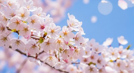 Closeup of delicate pink cherry blossoms