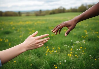 Two hands reaching for each other