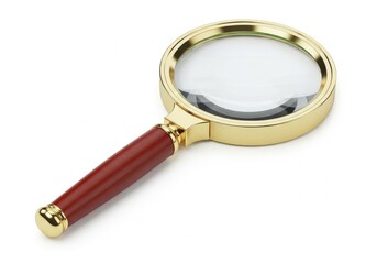 Classic magnifying glass with wooden handle isolated on transparent background