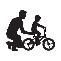 Fototapeta premium parents teaching child riding bicycle vector silhouette clip art logo design illustration