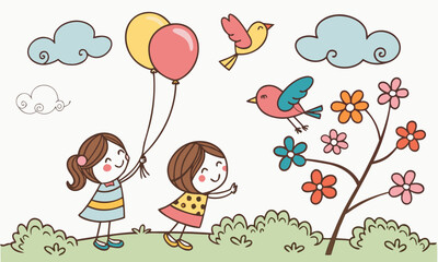 children playing with balloons