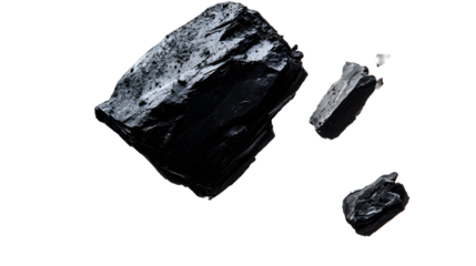 Dark, jagged rocks and debris streaking across a whie background