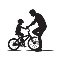 Fototapeta premium parents teaching child riding bicycle vector silhouette clip art logo design illustration