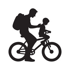 parents teaching child riding bicycle vector silhouette clip art logo design illustration