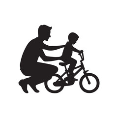 Fototapeta premium parents teaching child riding bicycle vector silhouette clip art logo design illustration