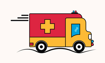 Yellow Mini Truck Emergency Vehicle 24/7 Road Service Ambulance Health Medicine Life Van Vector Illustration