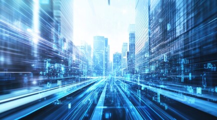 Fototapeta premium Futuristic city street, digital data