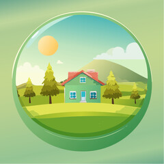 Fototapeta premium Round green web home page button with house icon vector