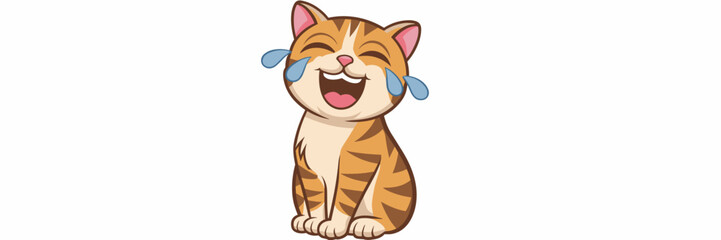 Obraz premium Laughing cartoon cat emoji with tilted head and tear drops