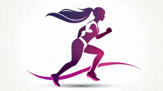 Woman runner illustration with gradient colors. Dynamic female athlete sprinting. Concept of sport, fitness, and active lifestyle.
