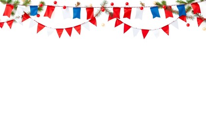 Obraz premium Luxury photorealistic holiday background with bunting garlands top and soft cream blank copy space