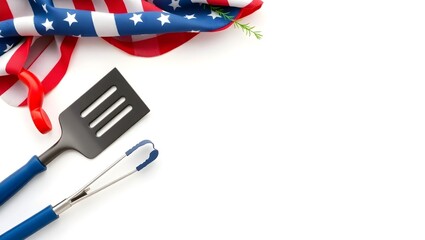 Premium Labor Day background with barbecue grilling tools corner and light beige white gradient space