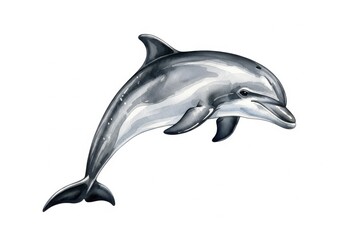 Fototapeta premium Watercolor dolphin jumping out of water isolated on transparent background