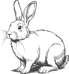 Obraz premium Detailed Vector Illustration of a Hare in Gray Scale on a Clear Background