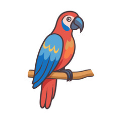 Fototapeta premium Colorful parrot perched on a branch in a cartoon style with bright colors