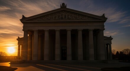 Obraz premium Ancient Greek Temple with Classical Columns at Sunset