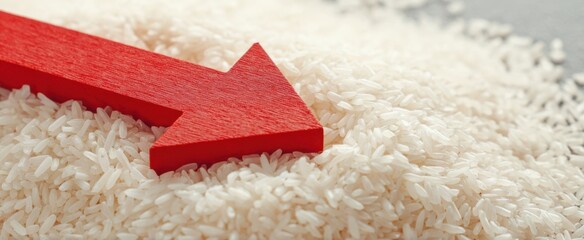[The Rice Pile Highlighted by a Red Wooden Arrow Indicating Direction and Supply]