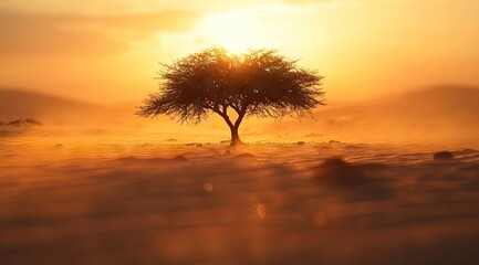 Single desert tree at golden sunset (1)