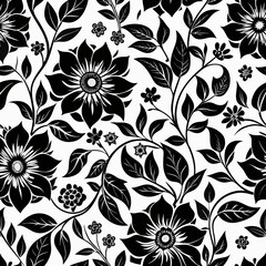 Seamless Floral Pattern vector clean black silhouette design white background