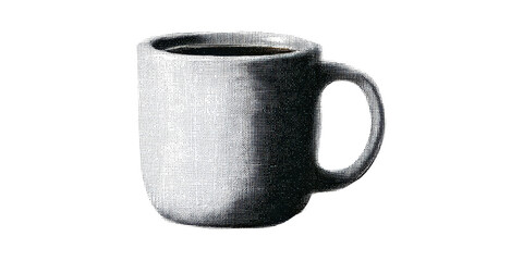 Monochrome Halftone Coffee Mug Illustration. Retro Style Beverage Art Isolated On Transparent Background