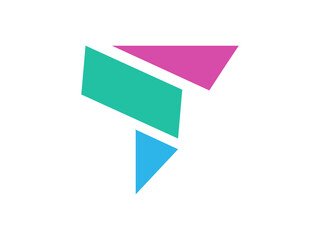 abstract T letter logo design with colorful geometric shapes