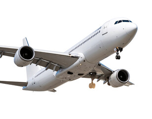 Obraz premium Modern Airliner Flying in Clear Sky PNG Isolated