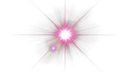 bright pink starburst with light streaks radiating outwards isolated on white background
