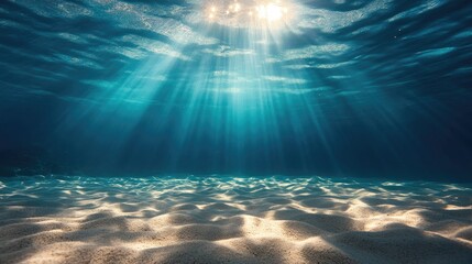 Fototapeta premium Sunlight beams underwater, sandy bottom (6)