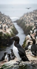 Seabirds on rocky shore